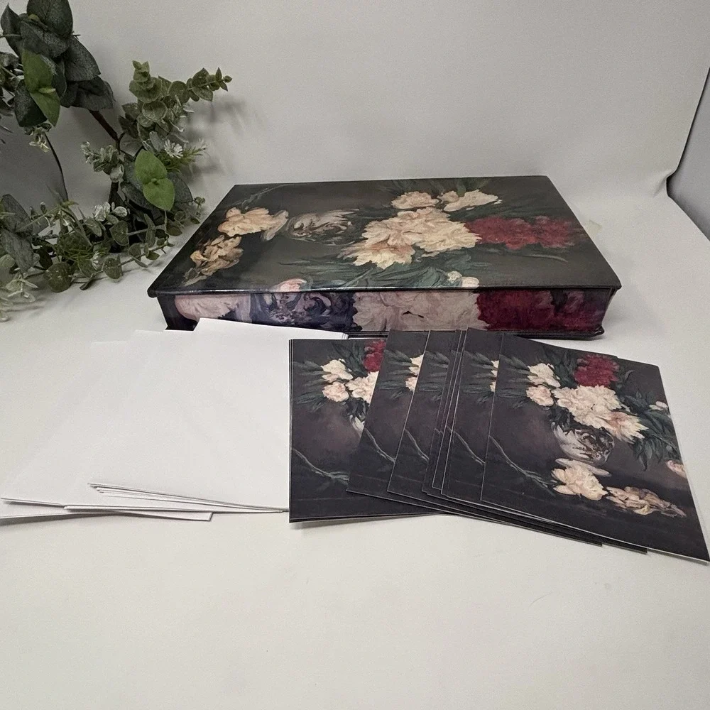 Vintage Manet Vase‎ with Peonies Stationery Box Set Writing Paper Desk Organizer